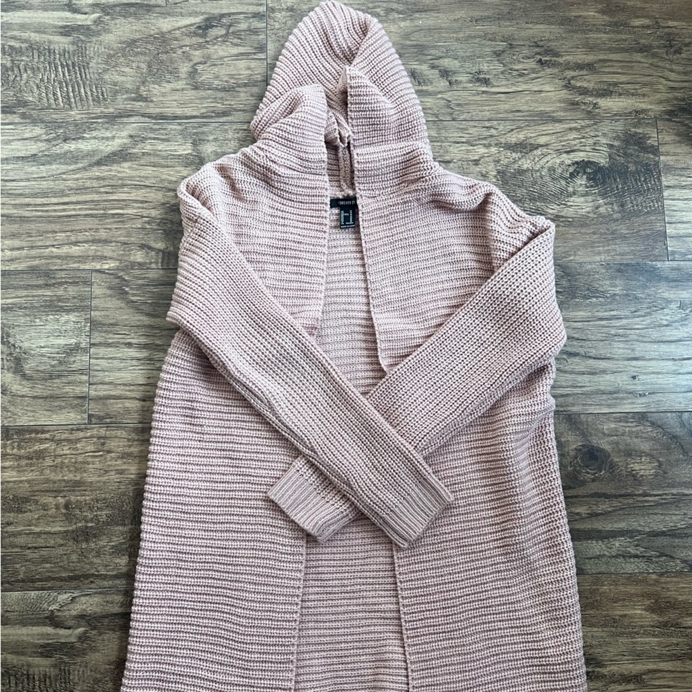 Long knit cardigan with hood